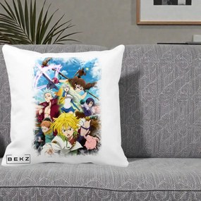 Perna Personalizata Nanatsu no Taizai Cele Sapte Pacate Mortale Anime, 40x40 cm, Alba Mata, Husa Detasabila, Perna Inclusa, BEKZ®