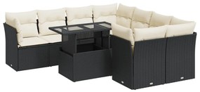 3326127 vidaXL Set mobilier de grădină cu perne, 9 piese, negru, poliratan