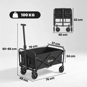 Outsunny Cărucior de Grădină Pliabil și Compact, Cărucior Multifuncțional cu Roți Universale și Mâner Reglabil pentru Sport, Camping, Cumpărături, Negru | Aosom Romania