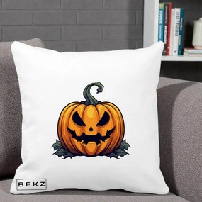 Perna Decorativa Halloween Jack-o'-Lantern Infricosator, 40x40 cm, Alba Mata, Husa Detasabila, Perna Inclusa, BEKZ®