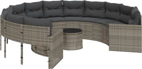 vidaXL Canapea de grădină cu masă/perne, rotundă, gri, poliratan