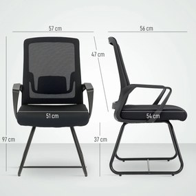 HOMCOM Scaun de Birou Fără Roți Ergonomic cu Brațe pentru Sala de Așteptare, Negru | Aosom Romania