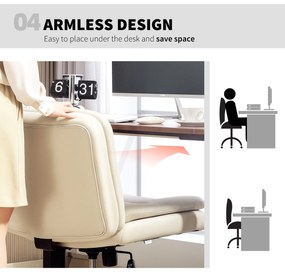 HOMCOM Scaun de birou fără brațe cu piele ecologică, scaun de birou cu roți, pernă suplimentară, reglabil în înălțime, rotativ, bej | Aosom Romania