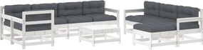 vidaXL Set mobilier de grădină cu perne, 10 piese, alb, lemn masiv