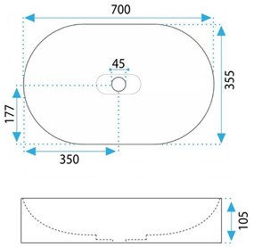 Rea Iris 71 lavoar 70x35.5 cm ovale de blat alb REA-U4305