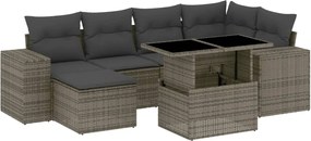 vidaXL Set canapele de grădină, 7 piese, cu perne, gri, poliratan