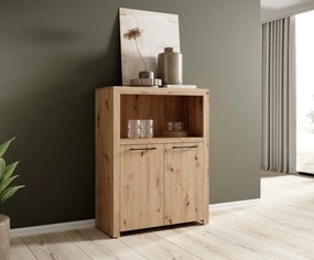 Comodă 2-door JANEZ – 93x38x120 cm – Stejar Artisan / Negru