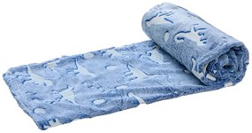 Patura fosforescenta microflanel DINO BLUE 150x200 cm albastru