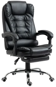 HOMCOM Scaun Birou din Piele Artificială Neagră Înălțime Reglabilă Spătar Rabatabil 64.5x69x127cm | Aosom Romania