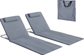 Outsunny Set de 2 Saltele cu Spătar Rabatabil, Suport pentru Cap și Geantă de Transport 134x48x33-43 cm Gri | Aosom Romania