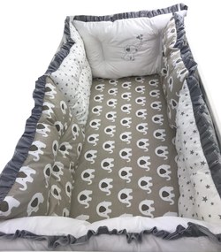 Set de 6 bucati aparatori protectii laterale patut Deseda Elefantei-Stelute gri