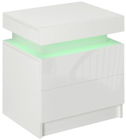 Noptiera alba HOMCOM cu lumina LED RGB, noptiera frontala lucioasa cu 2 sertare, pentru camera de zi, dormitor | Aosom RO