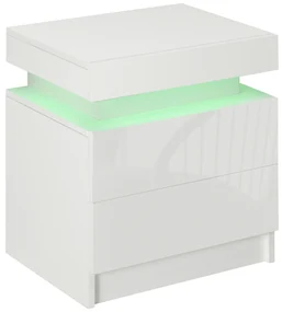 Noptiera alba HOMCOM cu lumina LED RGB, noptiera frontala lucioasa cu 2 sertare, pentru camera de zi, dormitor | Aosom RO