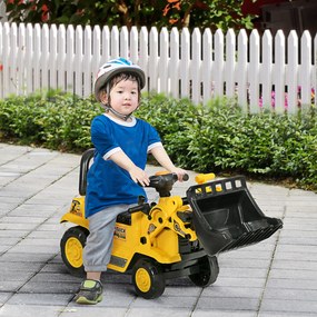 HOMCOM Excavator pentru Copii cu Cupă, Spătar și Spațiu de Depozitare Ascuns, Buldozer de Jucărie în PP și ABS, 80x26.5x39 cm, Galben și Negru | Aosom Romania