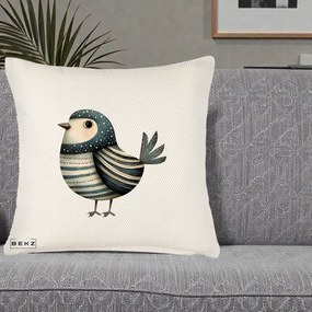Perna Decorativa Pasare Teal Decorativa Dungata, 40x40 cm, Crem Reliefat, Husa Detasabila, Perna Inclusa, BEKZ®