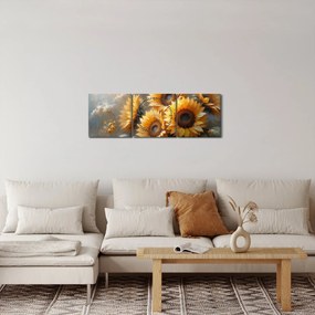 Tablou - Pictură cu floarea-soarelui (cu ceas) (90x30 cm)