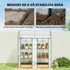Outsunny Seră pentru Balcon cu 3 Rafturi și 2 Uși Rulabile, Cadru din Oțel și Husă PVC, 143x46x165 cm, Transparentă | Aosom Romania