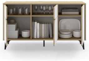 Comodă albă/în culoare naturală joasă cu aspect de lemn de stejar 140x79 cm Nola – Marckeric