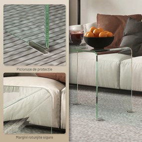 HOMCOM Măsuță de Cafea Modernă cu Picioare Antiderapante, Măsuță din Sticlă Securizată, 50x40x45 cm, Transparentă, Design Elegant | Aosom Romania