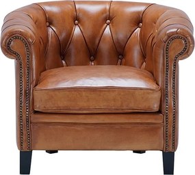 Fotoliu Chesterfield din piele naturală full grain maro, 80×80×66 cm, „Classic Chic"
