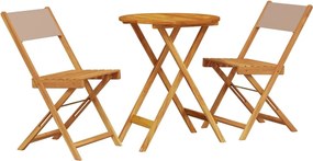 vidaXL Set mobilier bistro, 3 piese, textil taupe/lemn masiv
