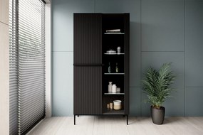 Vitrina Nicole 100 cm cu fata canelata - negru mat