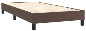 Pat box spring cu saltea, maro, 90x190 cm, piele ecologica Maro, 90 x 190 cm, Nasturi de tapiterie