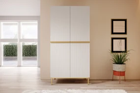 Dulap Nicole cu picioare metalice și mânere 100 cm - alb mat / picioare aurii