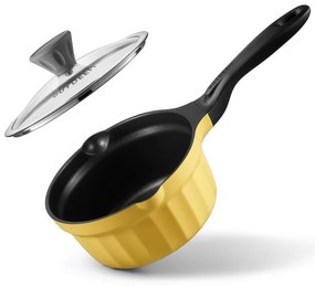 Cratita BUYDEEM CP141, 1.8 l, Capac din sticla, Aluminiu turnat, Fara PFOA, Acoperire antiaderenta, Galben