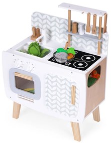 Bucătărie din lemn pentru joacă cu cuptor, chiuvetă și accesorii de bucătărie