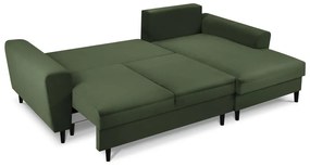 Colțar verde extensibil, cu spațiu de depozitare cu tapițerie din catifea reiată (cu colț pe partea dreaptă, cu șezlong) Kyoto – Cosmopolitan Design