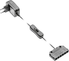 Set transformator GTV pentru bandă LED, 12W, 12V, IP20, cu întrerupător și distribuitor 6 x Mini AMP 12 W, 12 V, Plastic