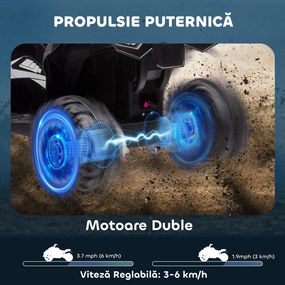 HOMCOM ATV Electric pentru Copii, Motocicletă pentru Copii cu Motor Dublu, 2 Viteze, Roți Late și Faruri LED, 83x53x55.5 cm, Alb | Aosom Romania