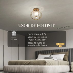 HOMCOM Plafonieră modernă, cristale, auriu, soclu E27, ideală pentru living și dormitor | Aosom Romania