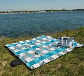 Pătură de picnic cu model în carouri 200 x 200 cm - albastru