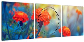 Tablou - Flori portocalii (cu ceas) (90x30 cm)