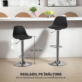 Homcom Set 2 Scaune Bar – Reglabile, Cu Spatar si Pivotante | Aosom Romania