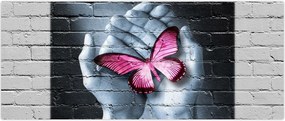 Tablou - Fluture roz în perete (120x50 cm)