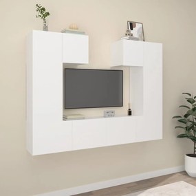 Set comoda TV, 6 piese, alb, lemn prelucrat 6, Alb, 80 x 30 x 30 cm