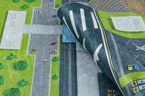 BAMBINO 46990 covor lavabil Aeroport, avioane pentru copii anti-alunecare - verde / gri