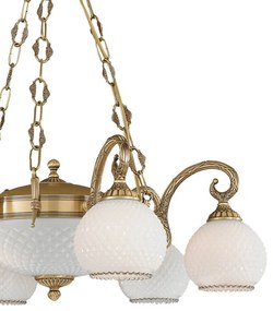 Candelabru cu 8 brate clasic design italian din alama, sticla 8400 RA-L. 8400/6+2