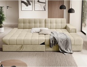 Colțar maro deschis extensibil cu tapițerie din catifea (cu colț pe partea dreaptă/cu șezlong) Blezalt – ELTAP