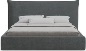 Pat matrimonial gri închis tapițat cu spațiu de depozitare cu somieră 140x200 cm Esala – Makamii