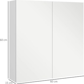 kleankin Dulap de Baie cu Oglindă, 2 Uși Soft Close, 60x15x60 cm, Rafturi Ajustabile, Dulap Suspendat cu Economisire de Spațiu, Alb Lucios | Aosom Romania
