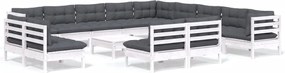 vidaXL Set mobilier grădină cu perne, 14 piese, alb, lemn masiv pin