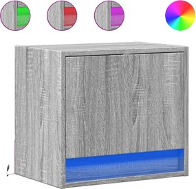 vidaXL Noptiere montate pe perete cu lumini LED, 2 buc., sonoma gri