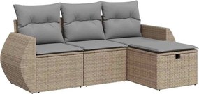 vidaXL Set canapele de grădină, 4 piese, cu perne, bej, poliratan