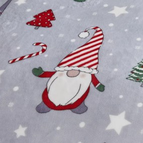 Lenjerie de pat gri din micropluș/cocolino pentru pat dublu, extinsă 230x220 cm Festive Gnomes – Catherine Lansfield