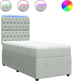 vidaXL Pat continental cu saltea, gri deschis, 80x200 cm, catifea