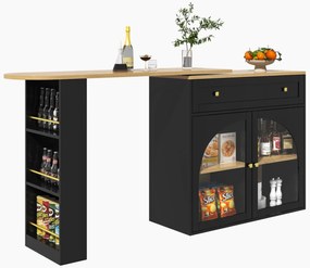 Masă de bar extensibilă cu spațiu de depozitare, Negru | Aosom Romania